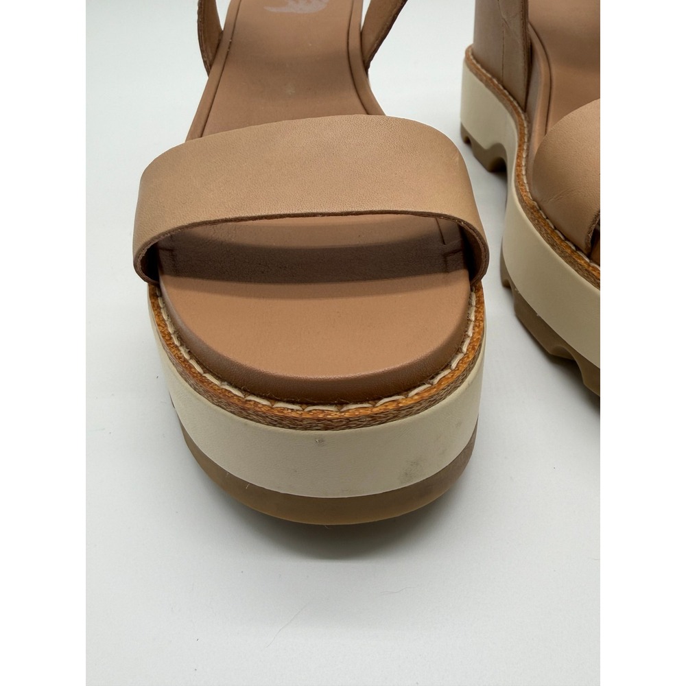 Sorel Joanie Y Strap Wedge Sandals Women 8 Tan Brown Leather Platform - Picture 4 of 10